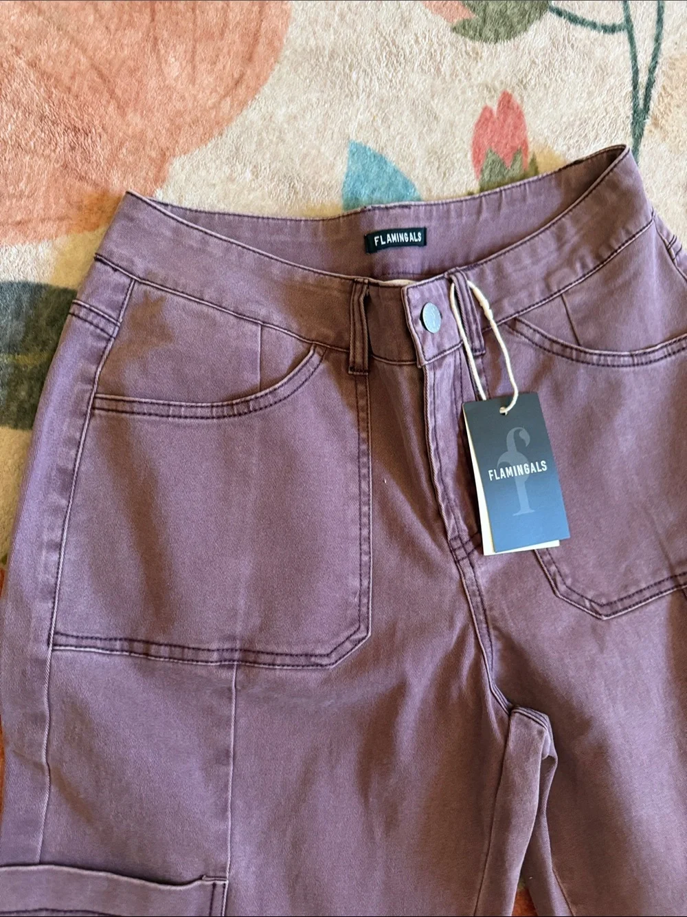 Flamingals Straight Leg Cargo Pants Purple NWT